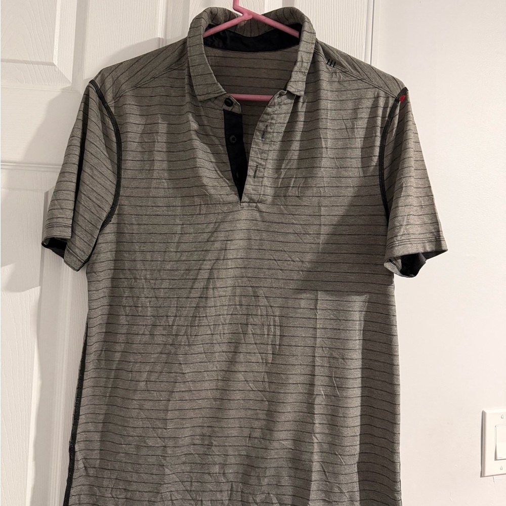 Lululemon Classic Gray Striped Polo Shirt for Men